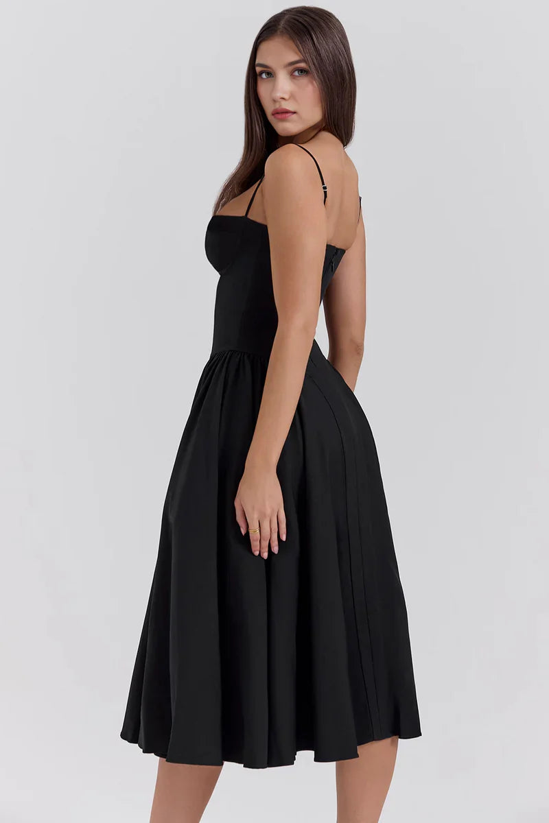 Corset Midi Jurk met Spaghettibandjes