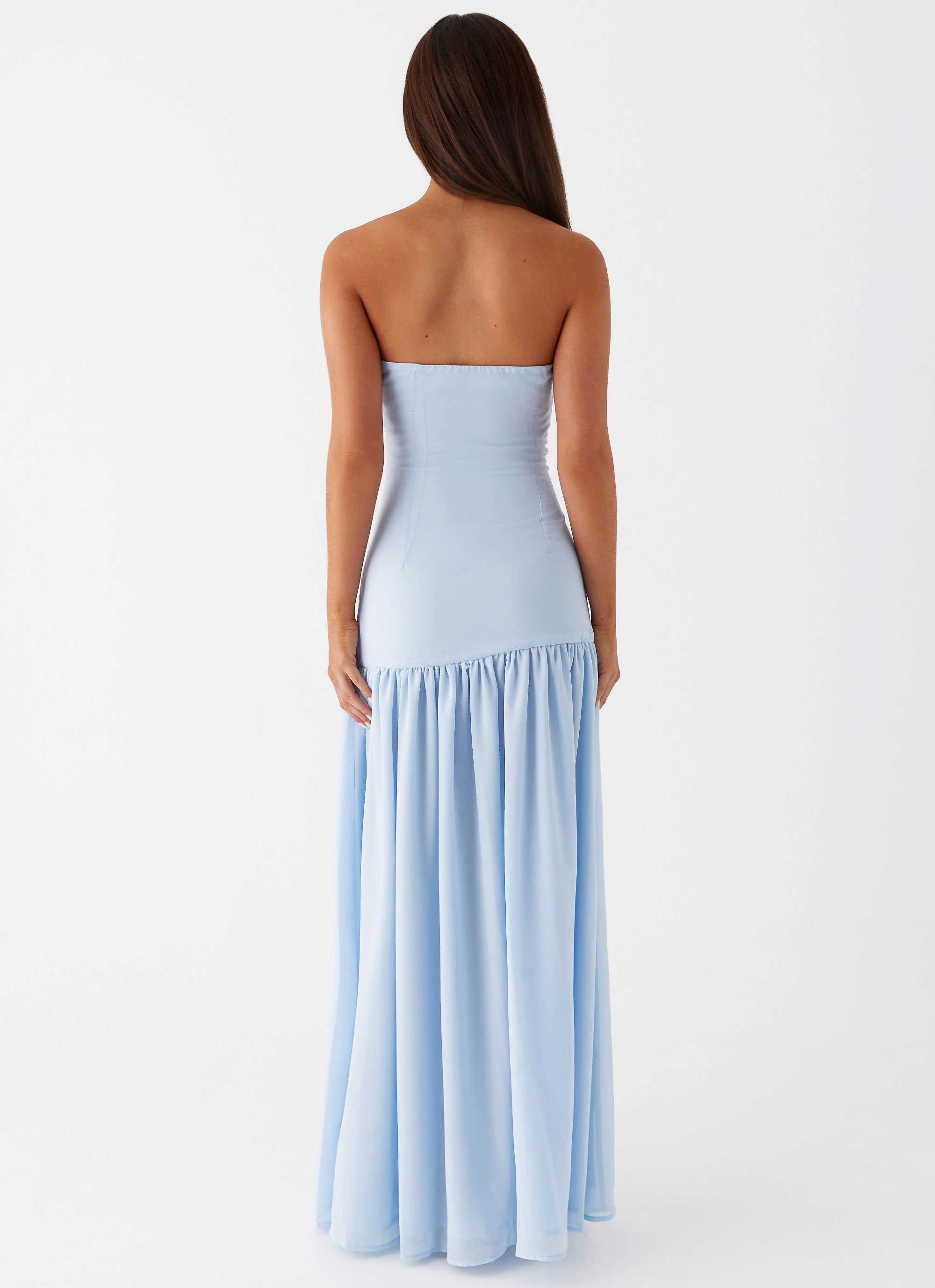 Lichtblauwe strapless maxi-jurk met split