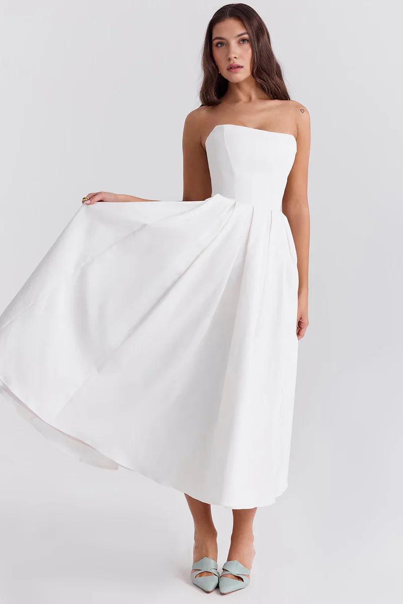 Strapless Midi Jurk met Plooirok