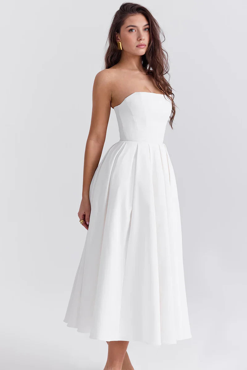 Strapless Midi Jurk met Plooirok
