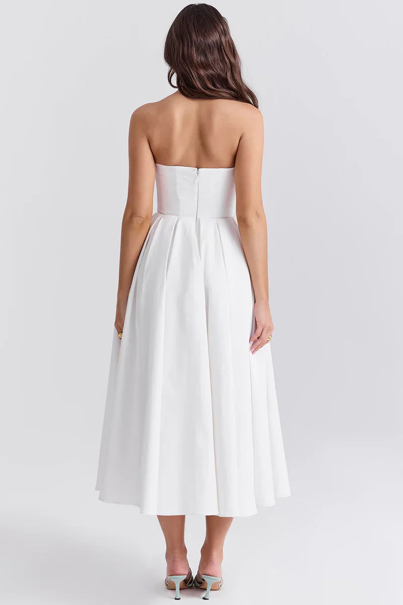 Strapless Midi Jurk met Plooirok