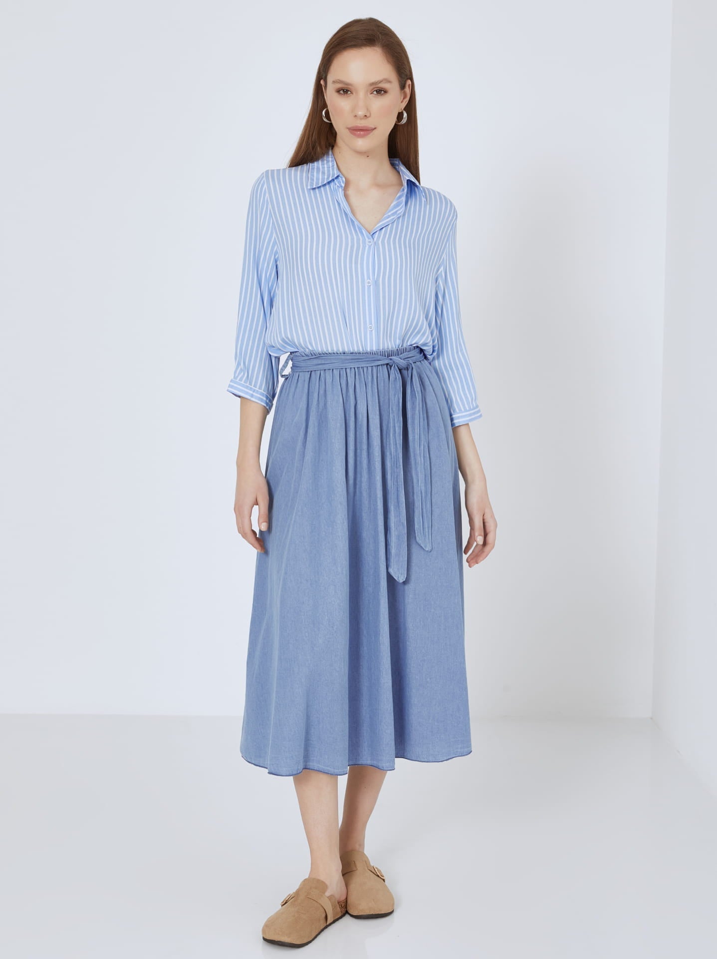 Lichtblauwe Midi-Rok