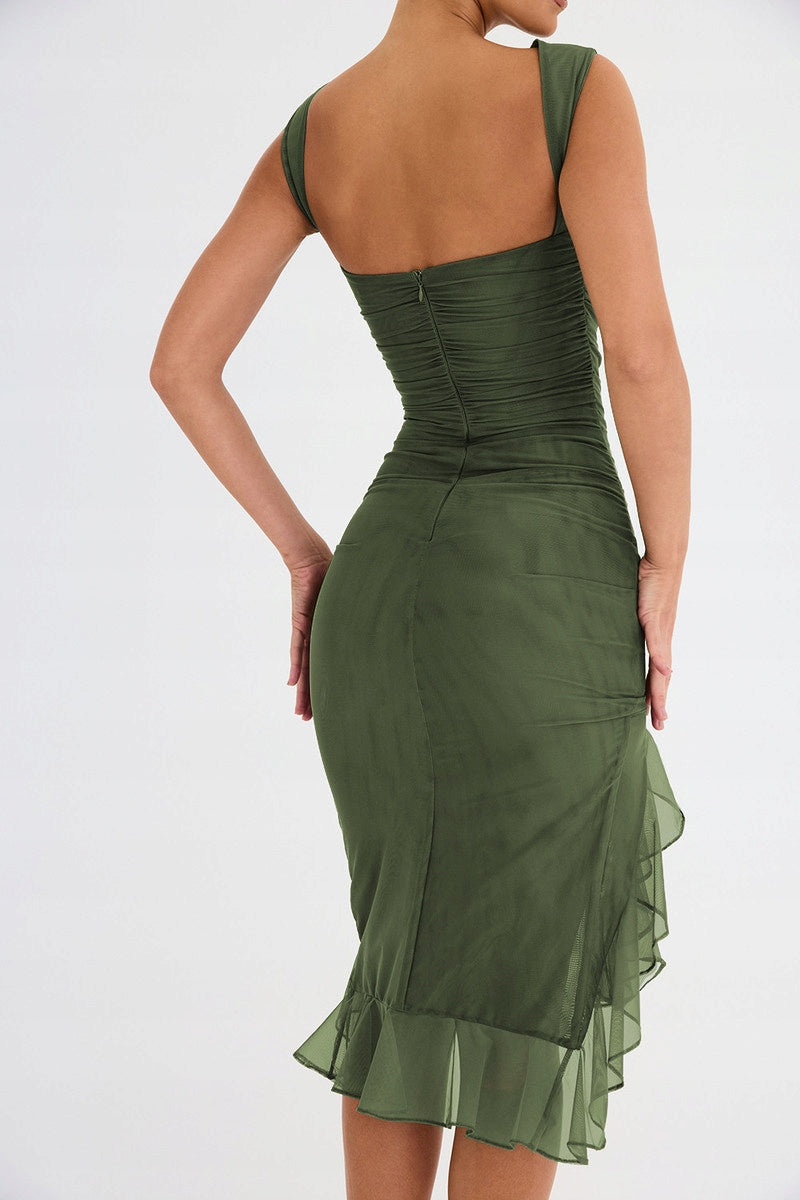 Midi Jurk met Ruches en Asymmetrische Zoom