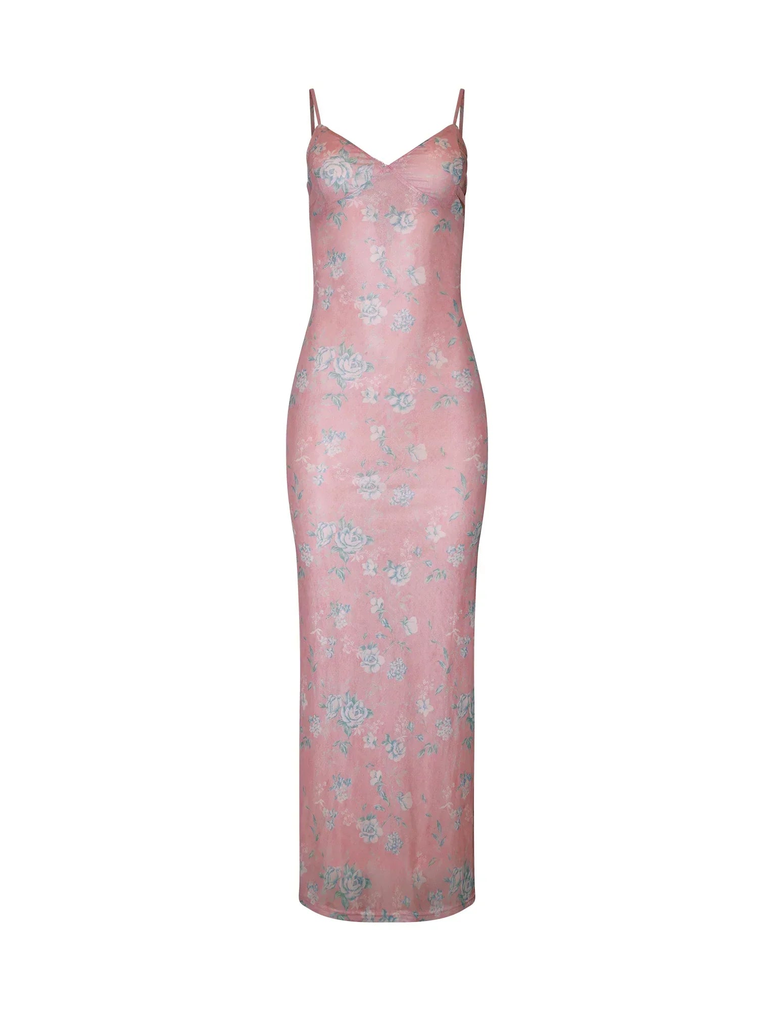 Blommig rosa spetsklänning