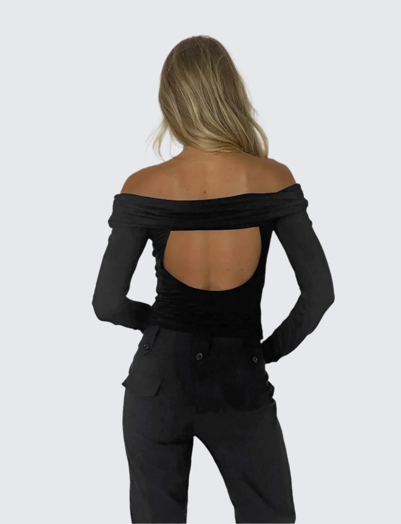 Chic off shoulders topp med ryggutskärning