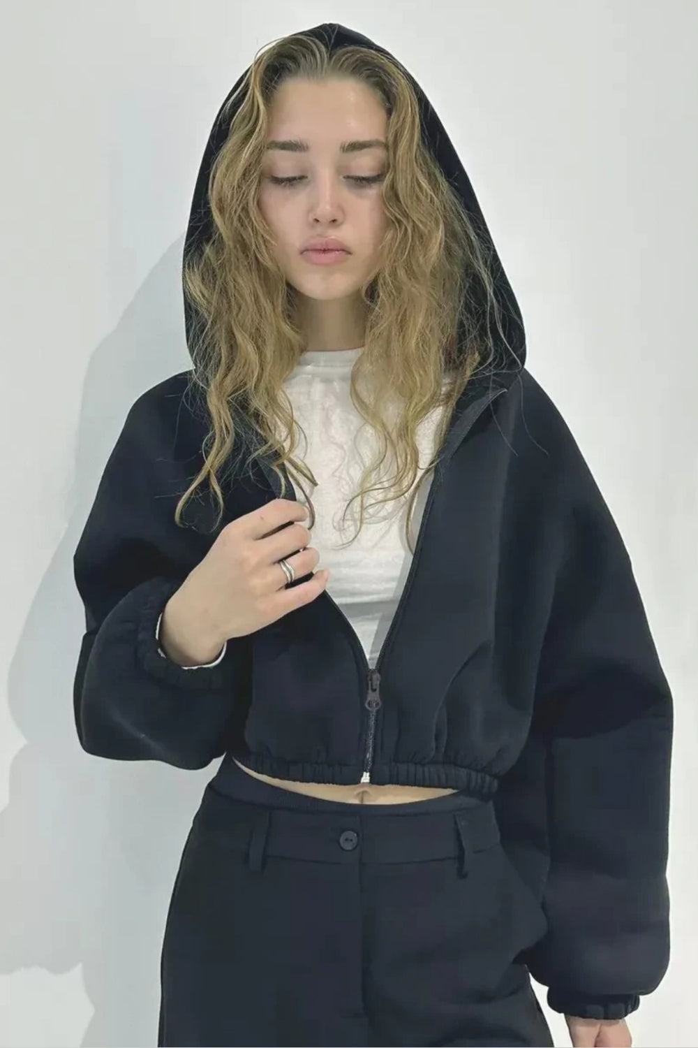 Lyla Cropped Hoodie met Rits