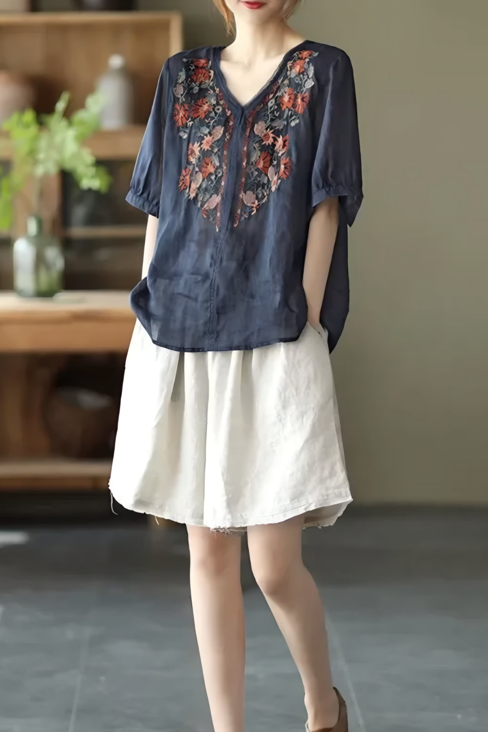 VINTAGE GEBORDUURDE TOP