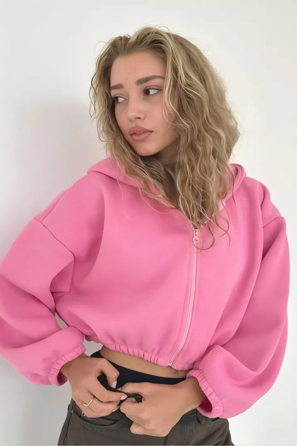 Lyla Cropped Hoodie met Rits