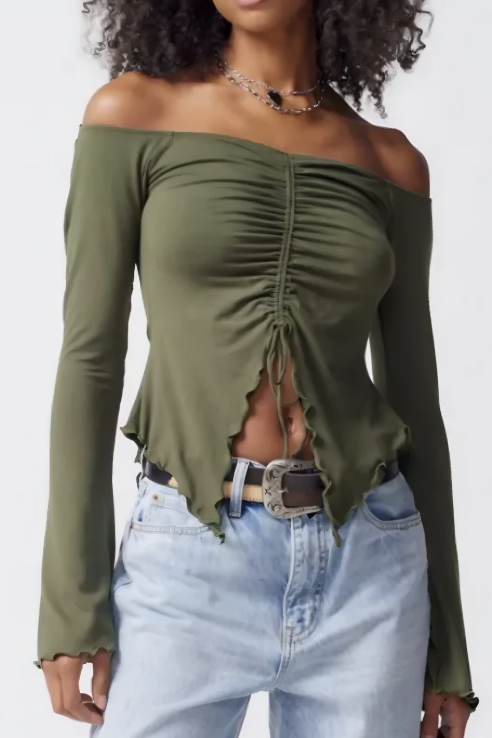 AMARA OFF-SHOULDER TOP MET UITLOPENDE MOUWEN