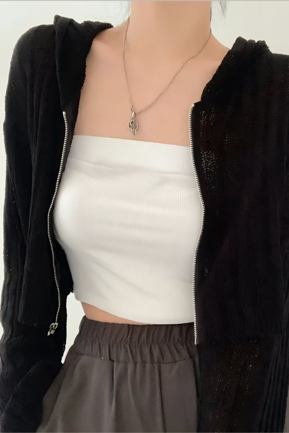 Mira Semi-Transparante Zip Hoodie