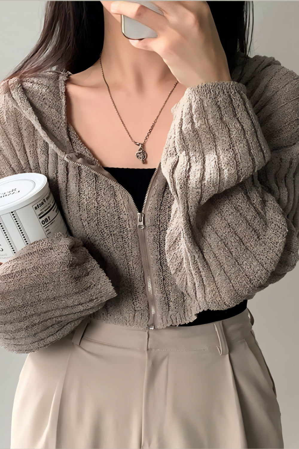 Mira Semi-Transparante Zip Hoodie