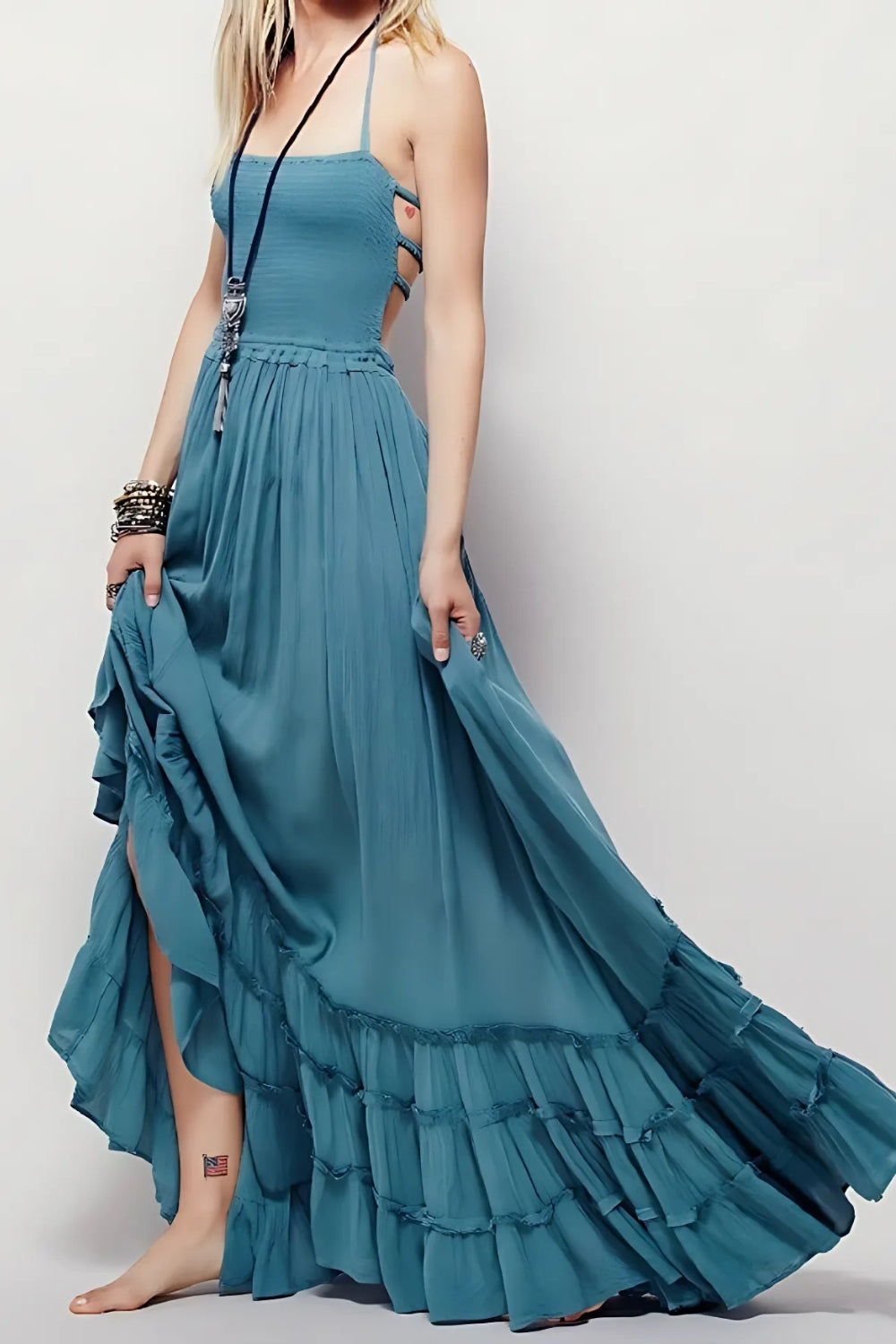 SERENA HALTER SWING STRAND MAXI JURK