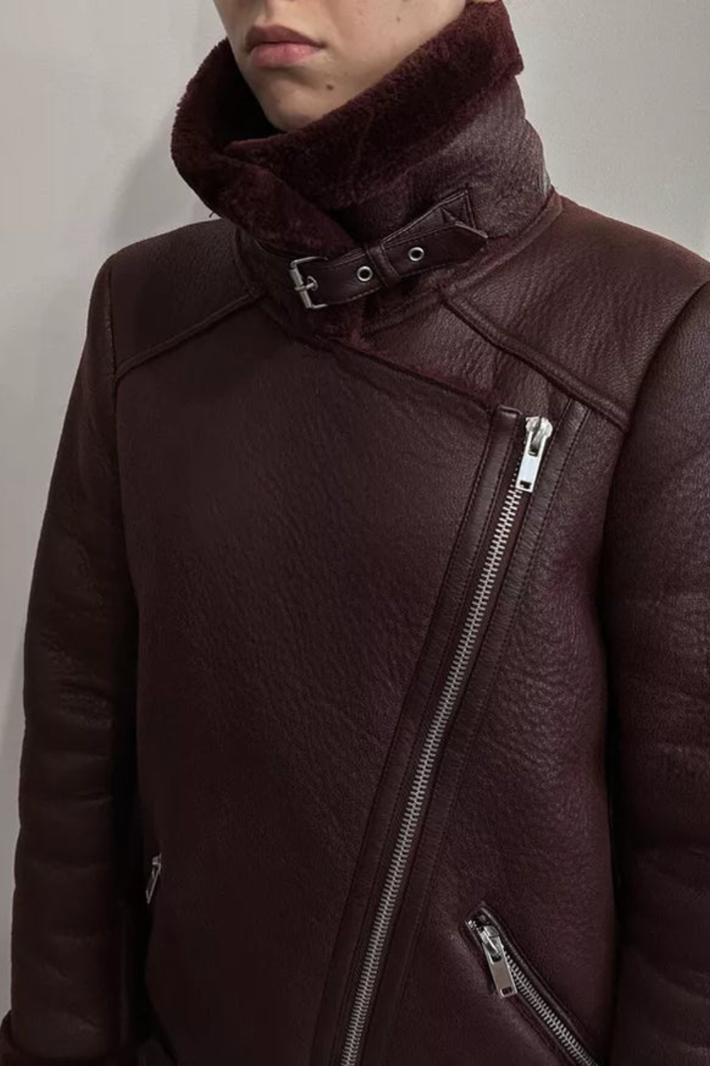 Amelia leren jack met ingewerkt bont