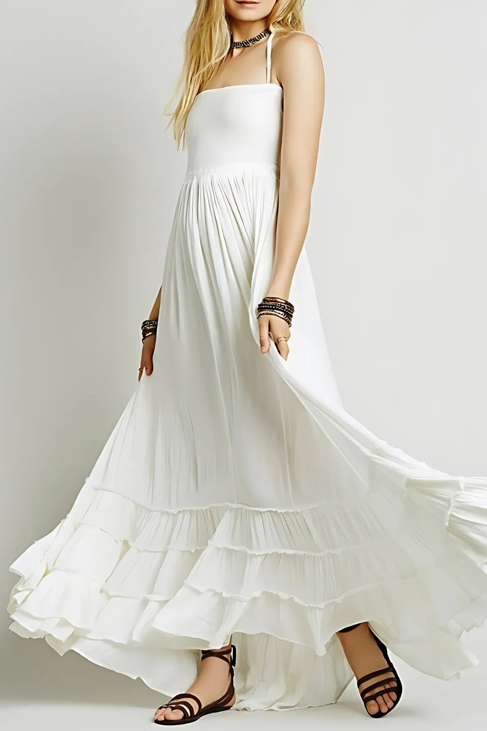 SERENA HALTER SWING STRAND MAXI JURK
