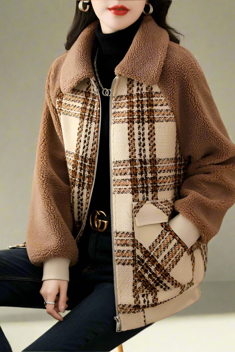 Bruin geruit raglanjack