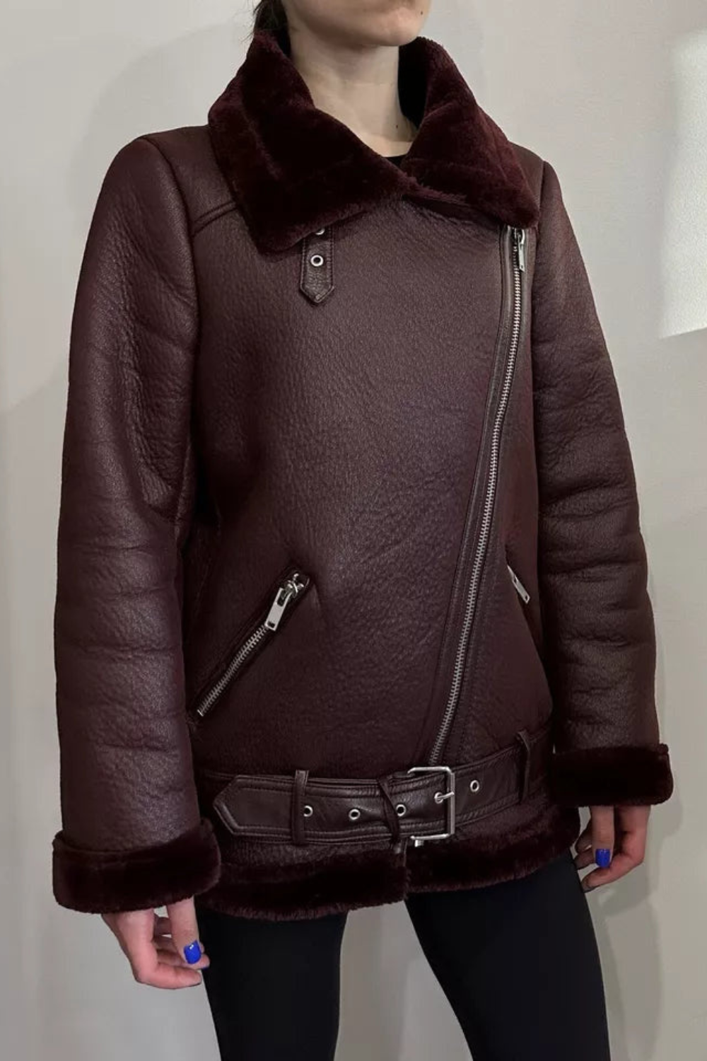 Amelia leren jack met ingewerkt bont