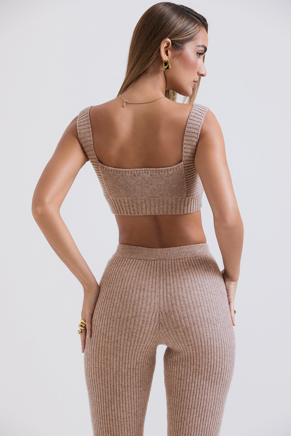 Stickad mjuk cardigan med bralette och leggings