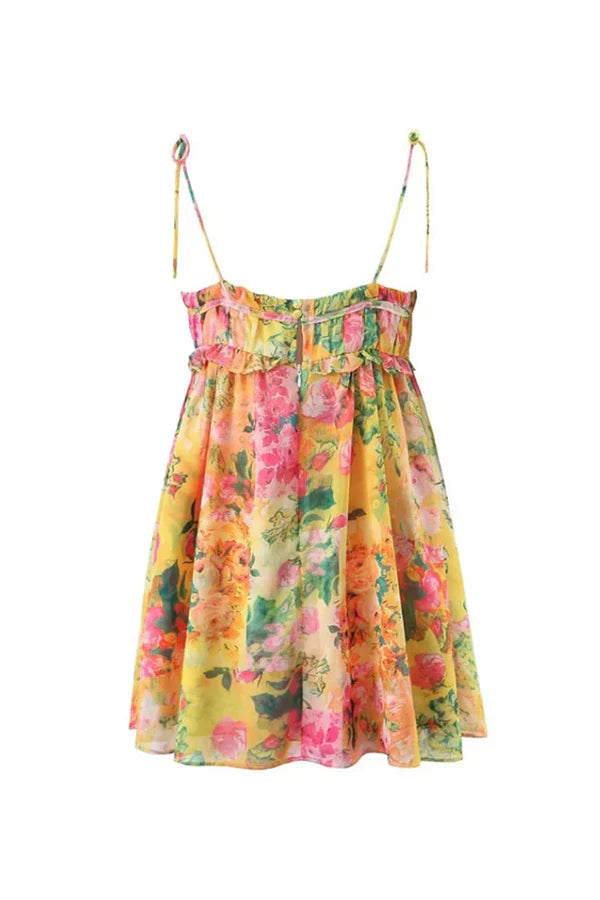 Gele Mini Jurk met Bloemige Textuur
