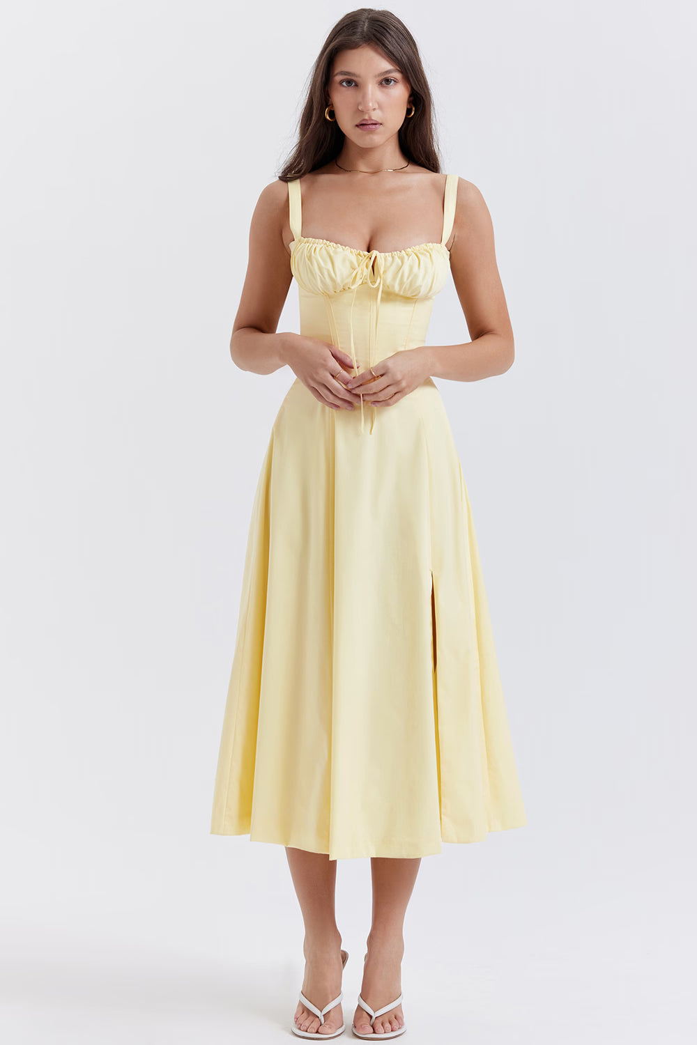 Gele Corset Midi Jurk met Split