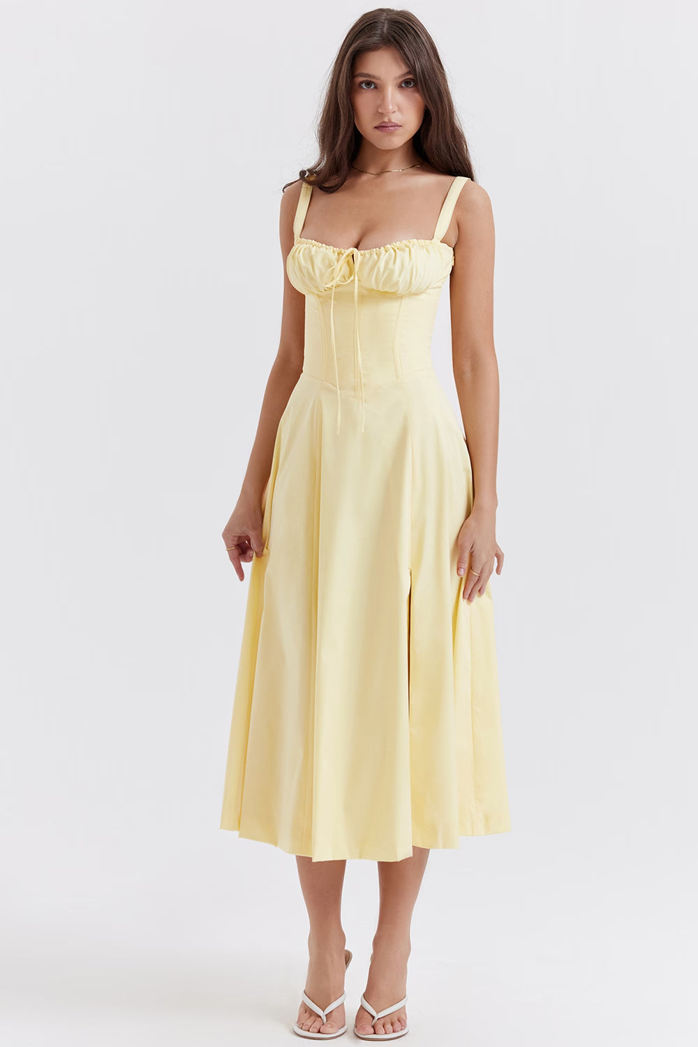 Gele Corset Midi Jurk met Split