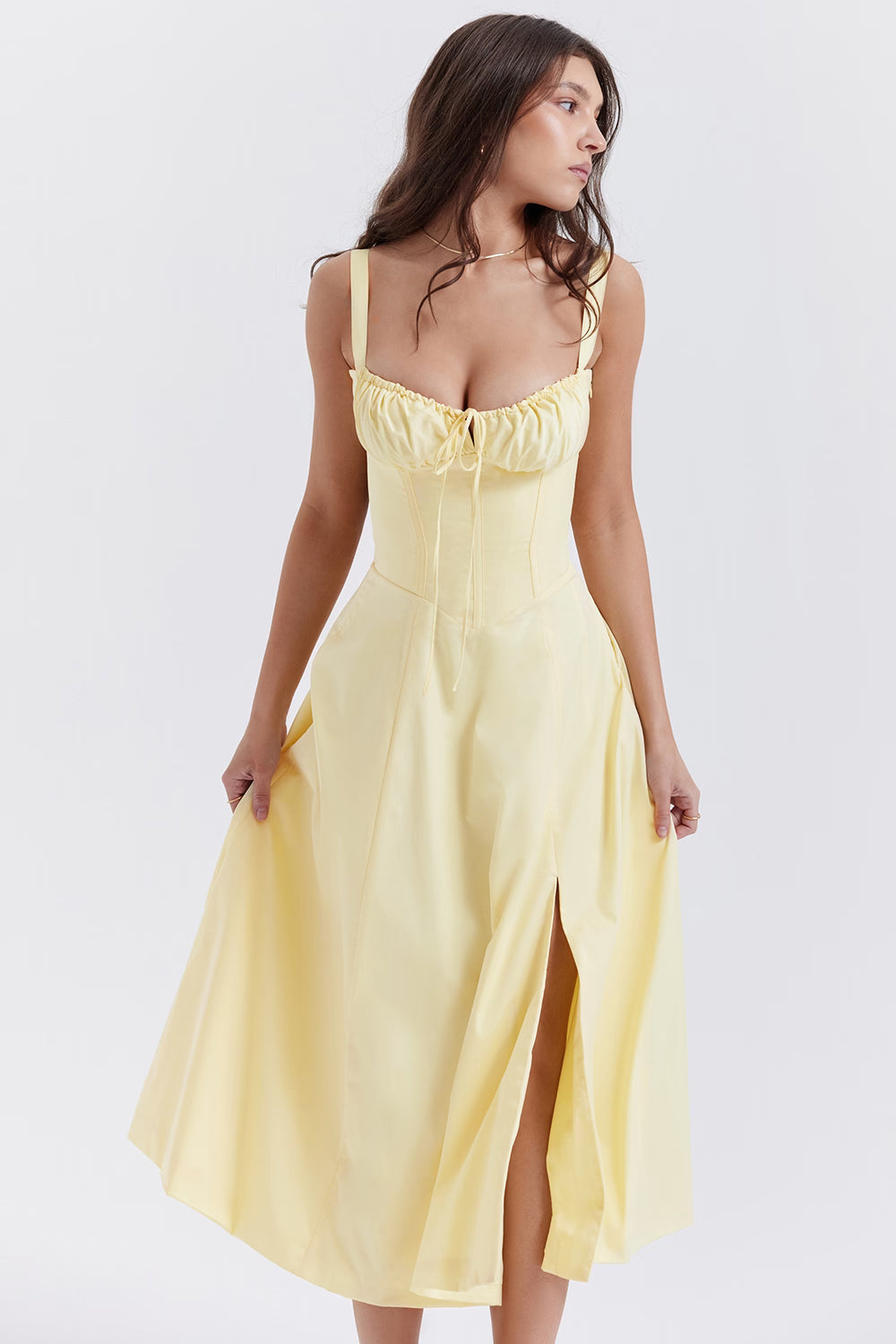 Gele Corset Midi Jurk met Split