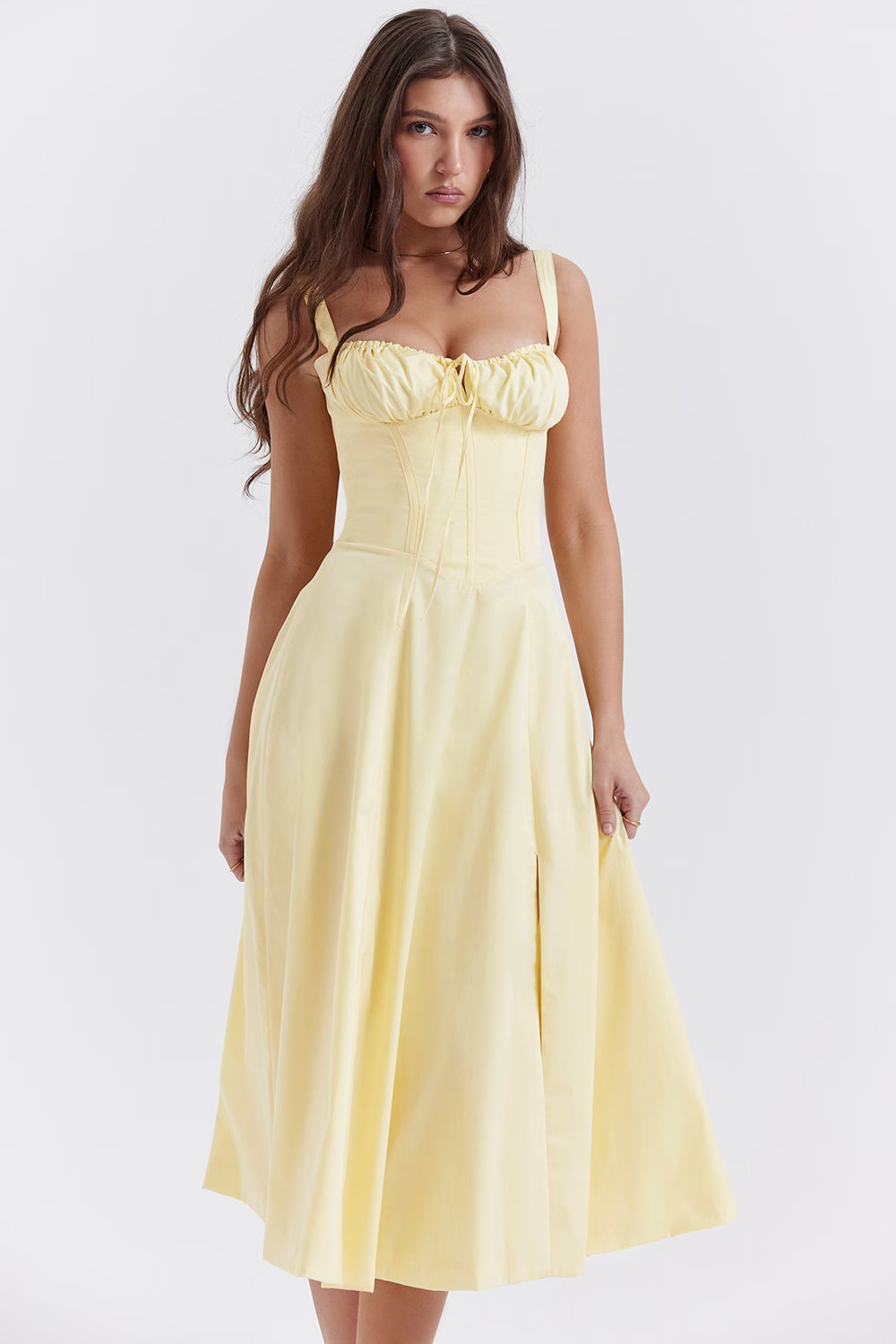 Gele Corset Midi Jurk met Split