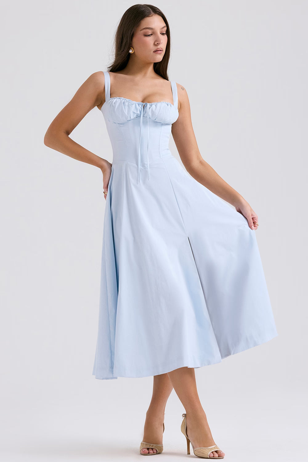 Lichtblauwe Corset Midi Jurk