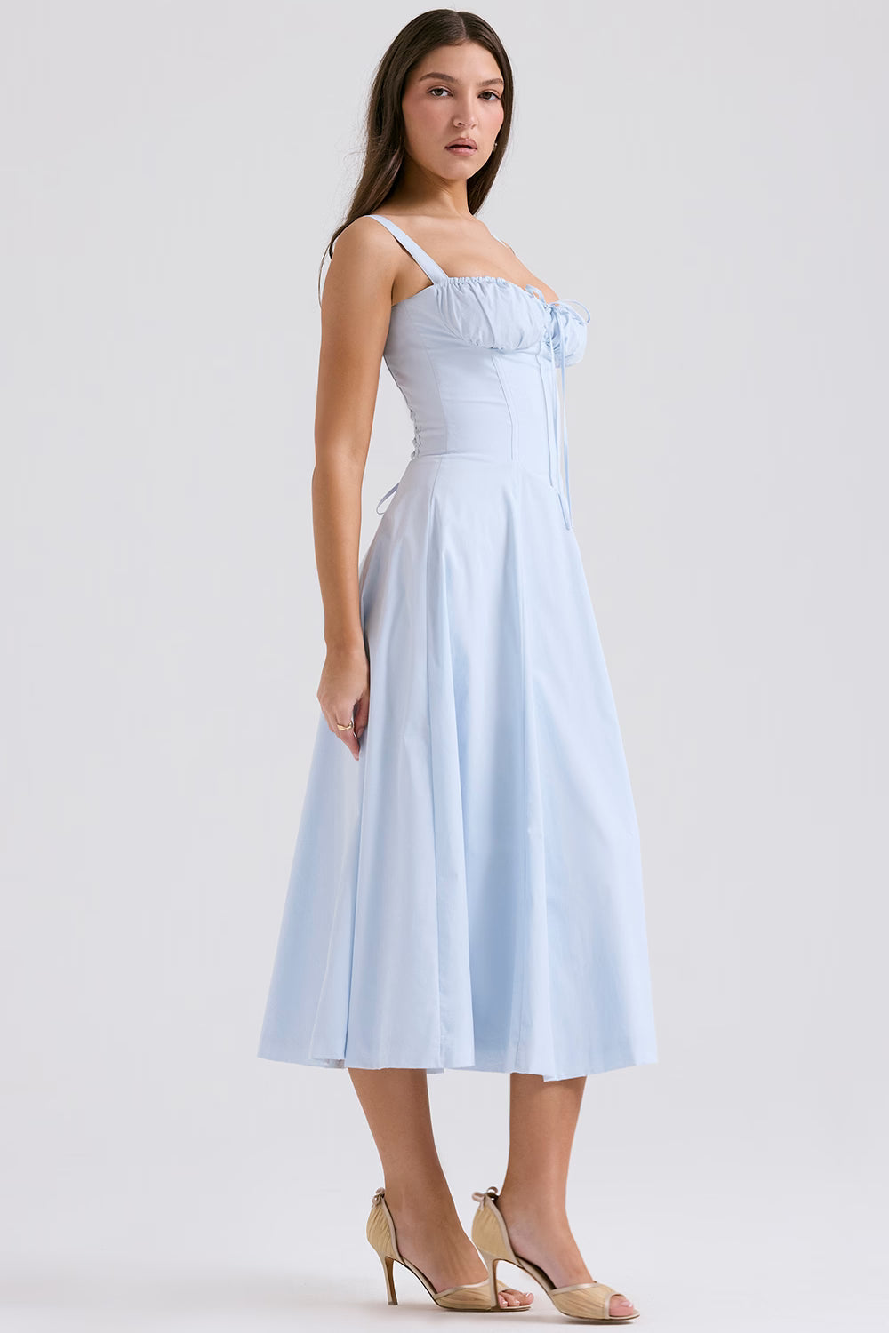 Lichtblauwe Corset Midi Jurk