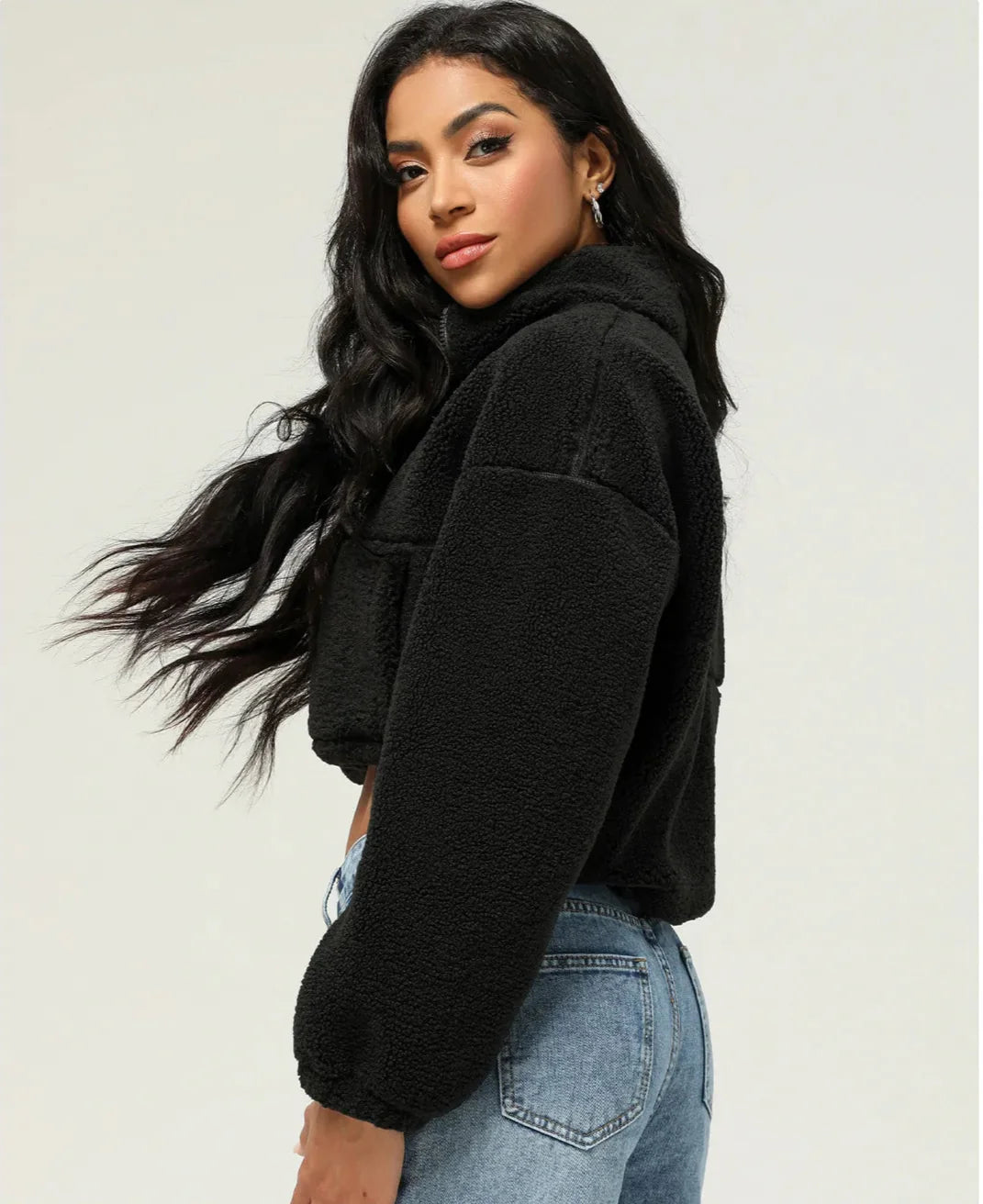 Tjock fleecetoppjacka i plysch