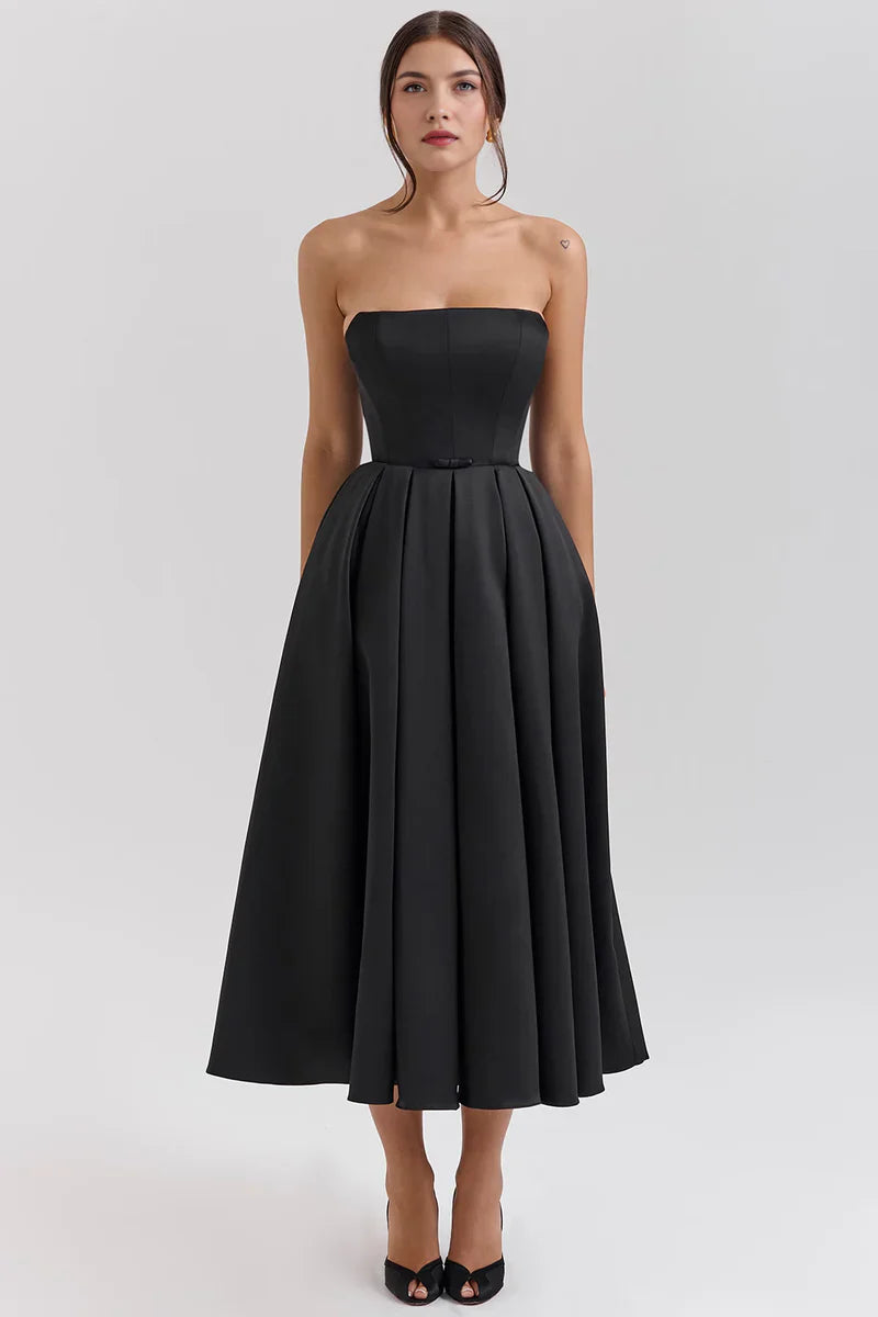 Mirage Strapless Midi Jurk met Plooirok