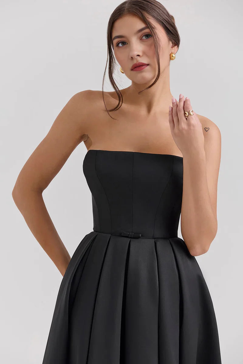 Mirage Strapless Midi Jurk met Plooirok