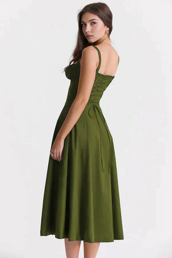 Corset Midi Jurk met Strikdetail