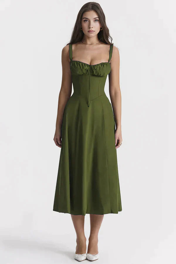 Corset Midi Jurk met Strikdetail
