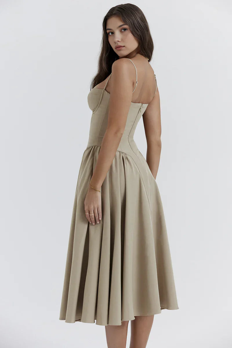 Corset Midi Jurk met Spaghettibandjes