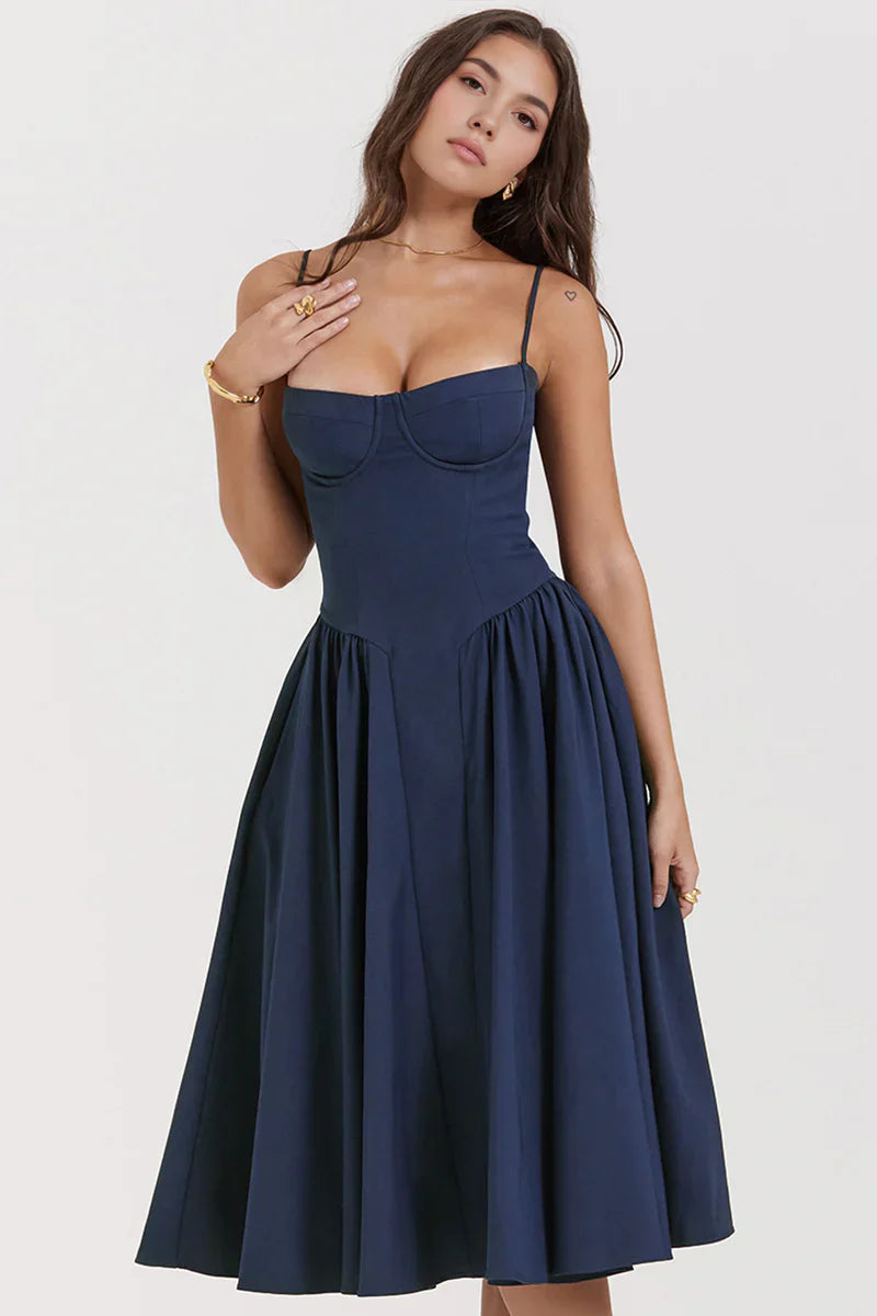Corset Midi Jurk met Spaghettibandjes