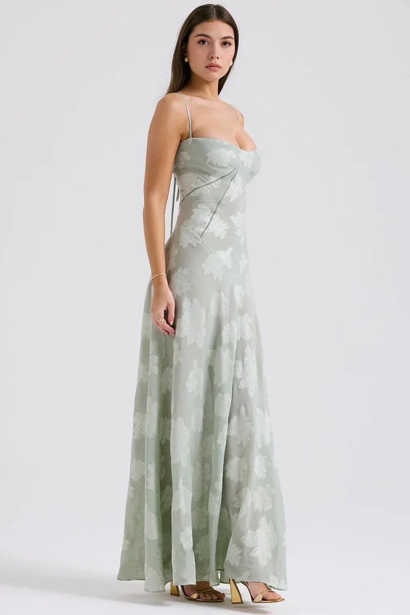 Isaline bloemen maxi-jurk met kant