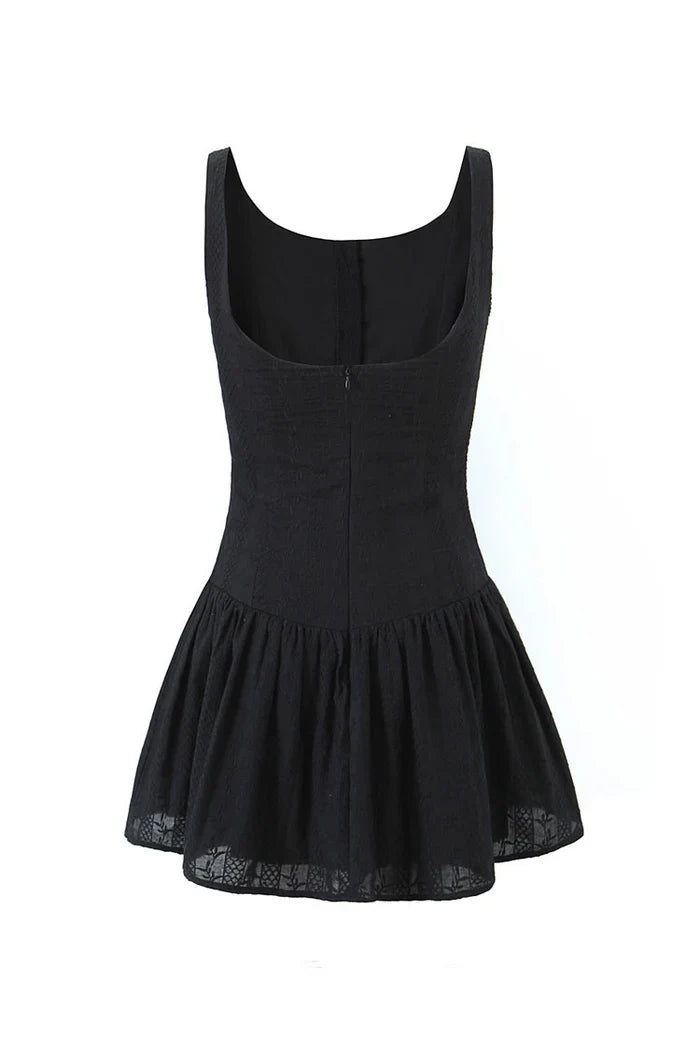 Mouwloze Mini Jurk met Knopen en Kant