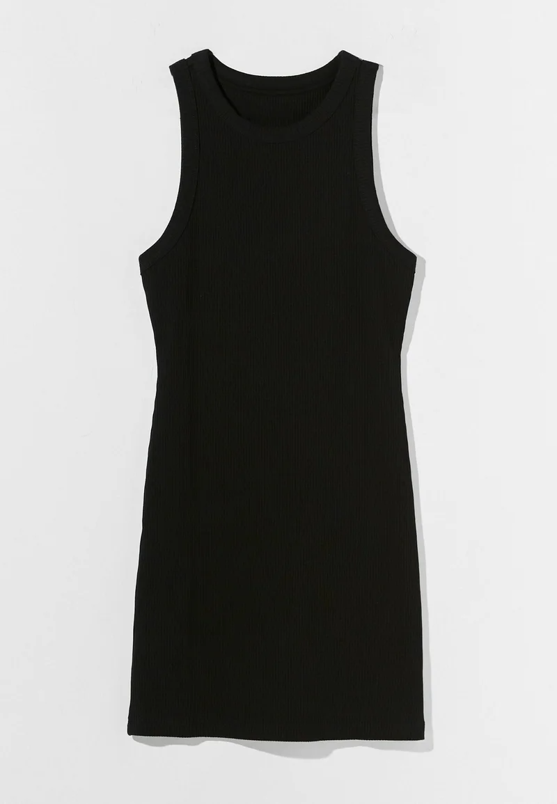 Zwarte Geribde Bodycon Mini Jurk