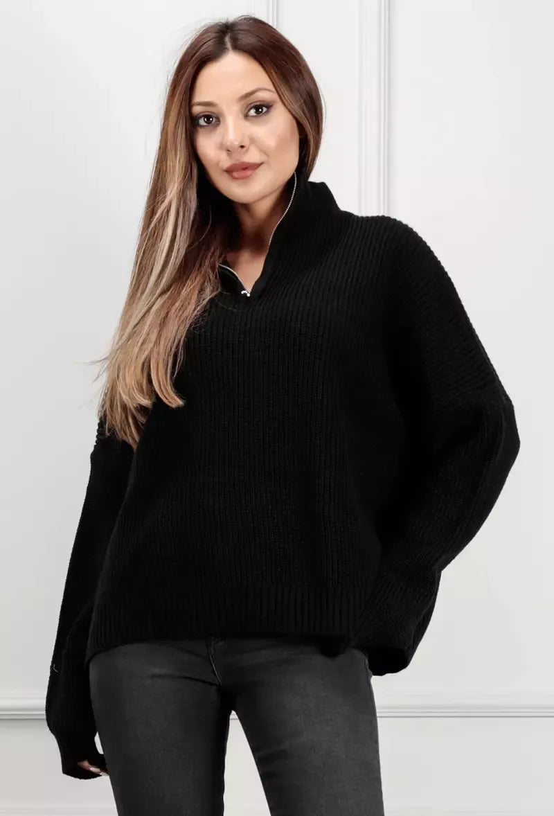 Zwarte Oversized Trui met Rits