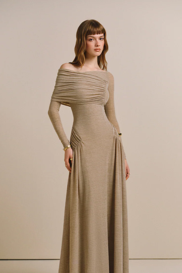 Off-Shoulder Drapé Maxi Jurk