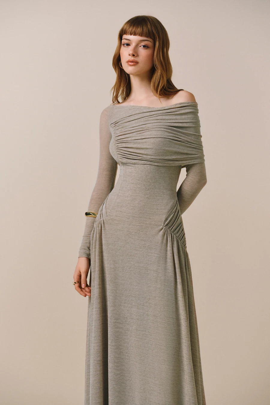 Off-Shoulder Drapé Maxi Jurk