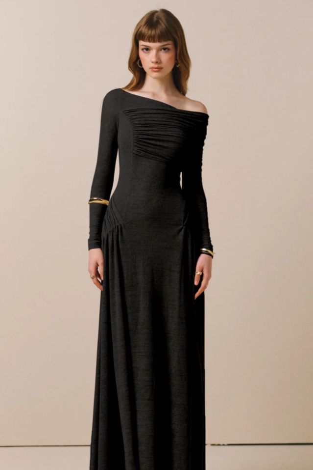 Off-Shoulder Drapé Maxi Jurk