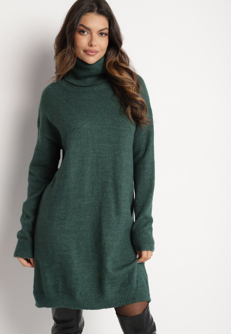 Gebreide Sweaterjurk met Hoge Hals