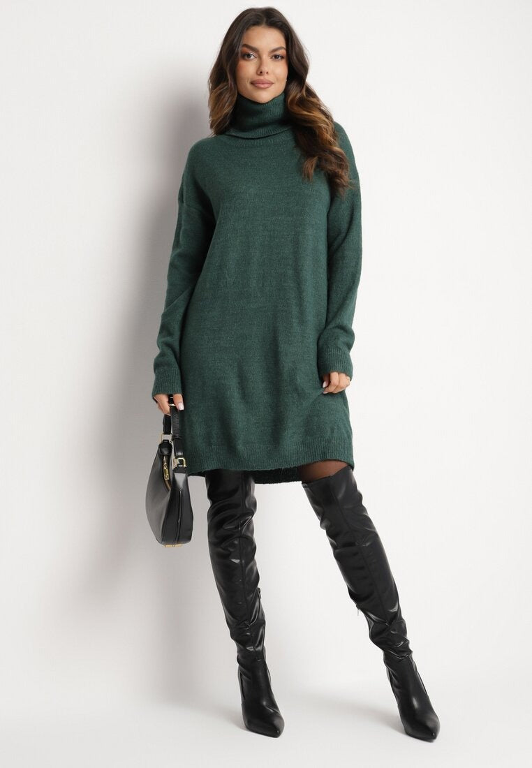 Gebreide Sweaterjurk met Hoge Hals