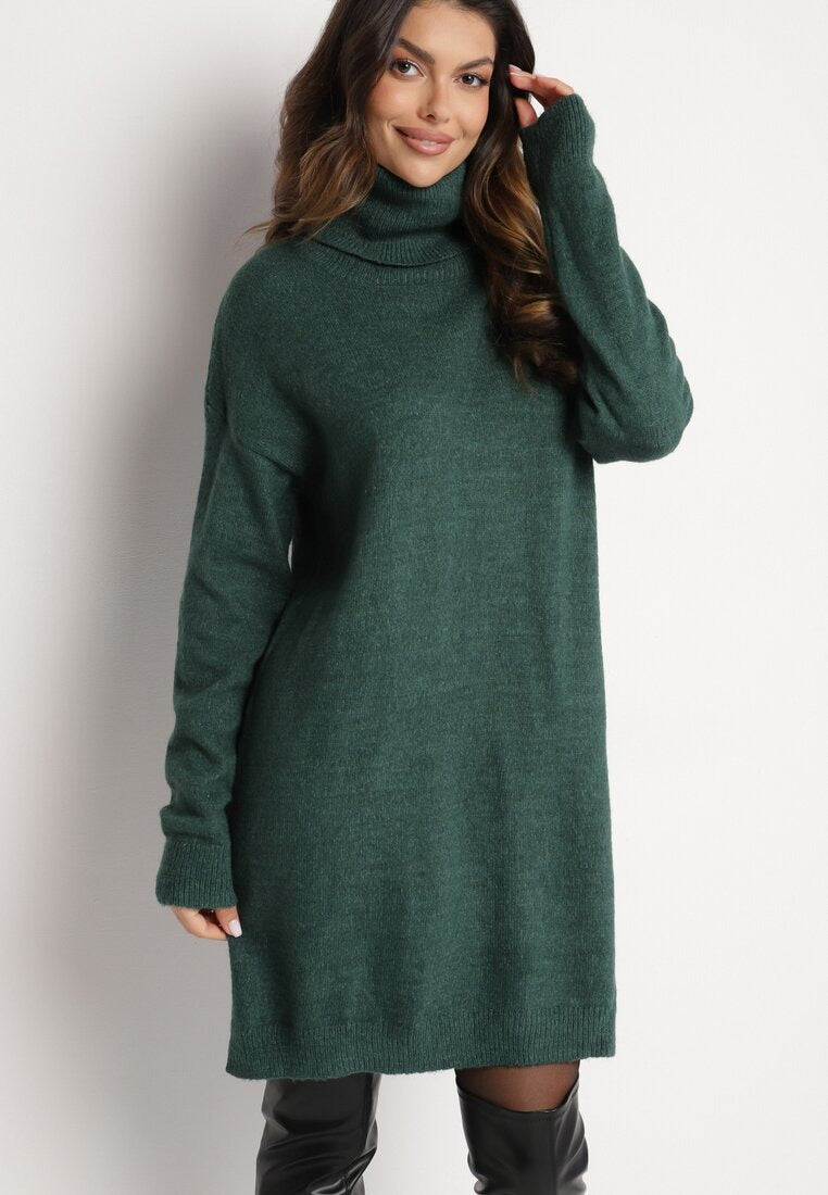 Gebreide Sweaterjurk met Hoge Hals