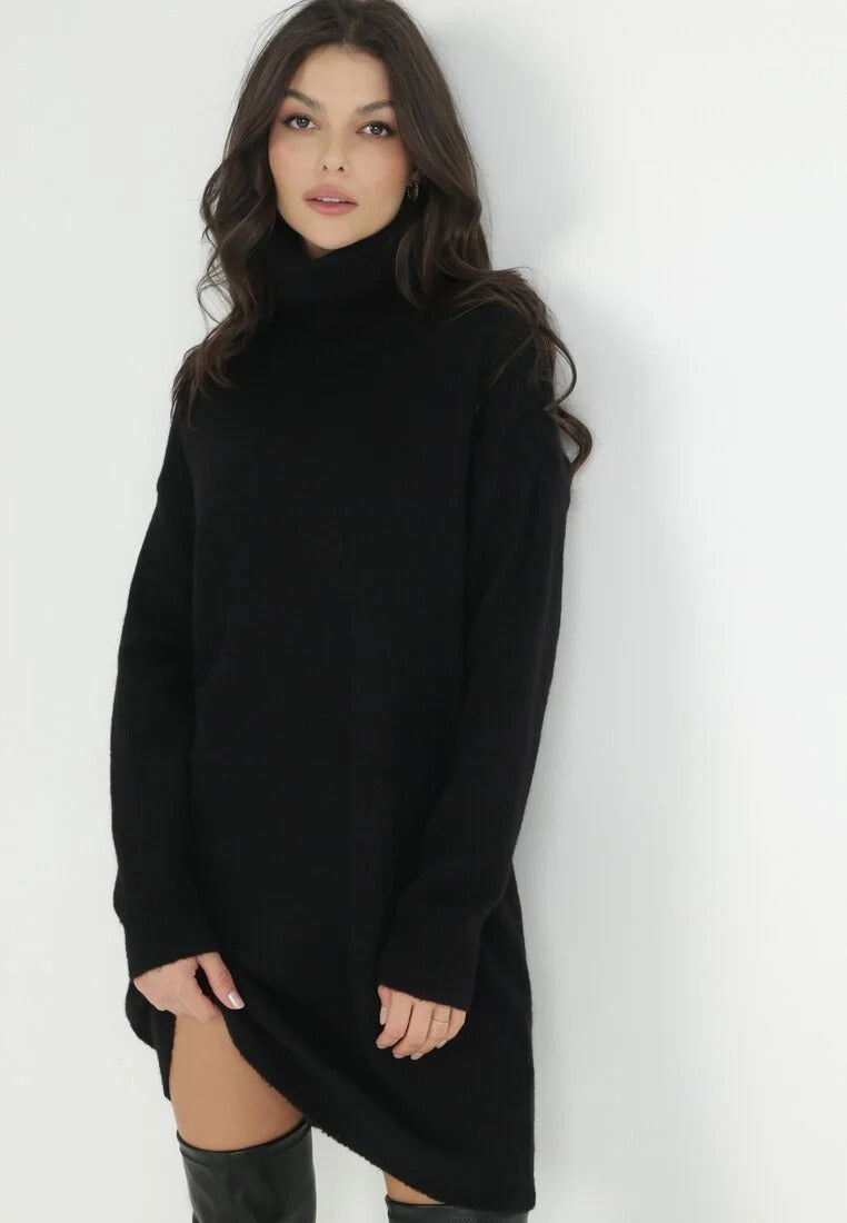 Gebreide Sweaterjurk met Hoge Hals