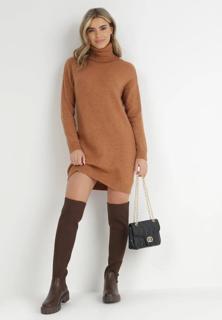 Gebreide Sweaterjurk met Hoge Hals