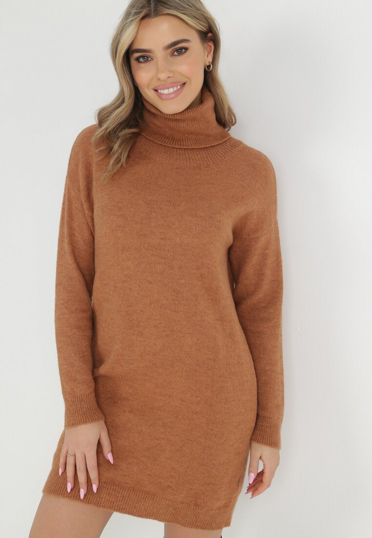 Gebreide Sweaterjurk met Hoge Hals