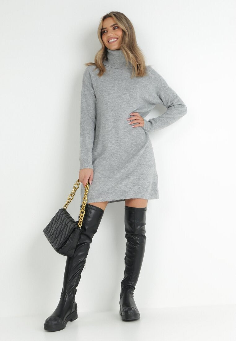 Gebreide Sweaterjurk met Hoge Hals