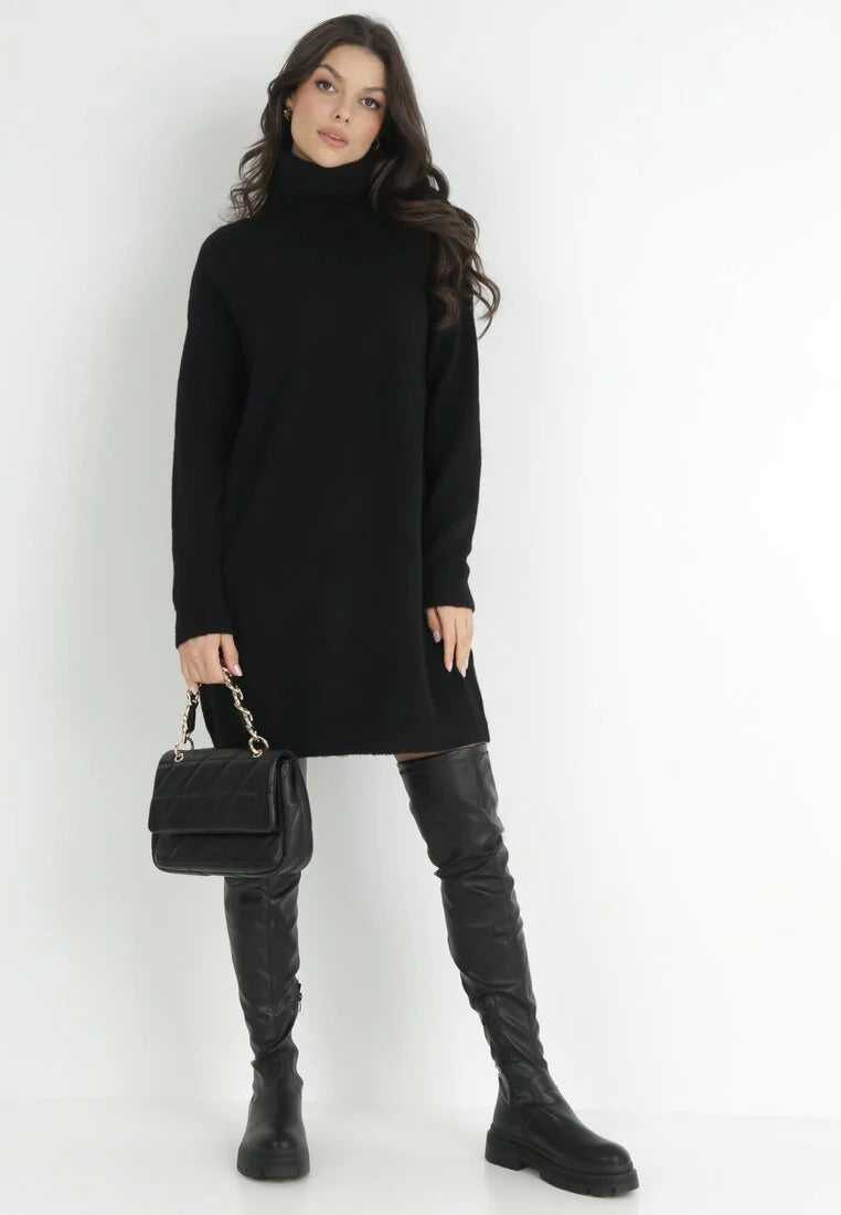 Gebreide Sweaterjurk met Hoge Hals